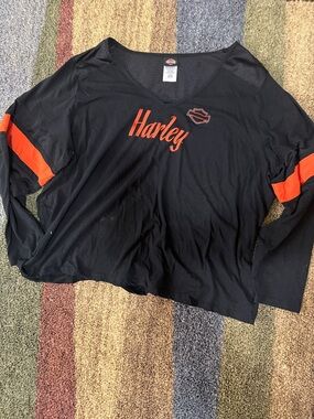 Harley-Davidson Black Long Sleeve Tee with Orange Script and Stripes 3XL